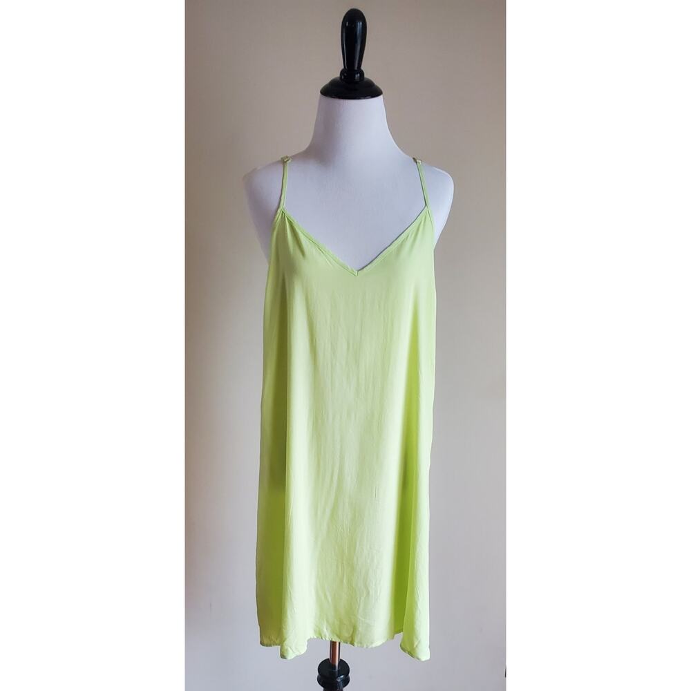 Current Air Lime Green Neon V-‎ Neck Knee Length Slip Dress Adj. Straps Sz Small